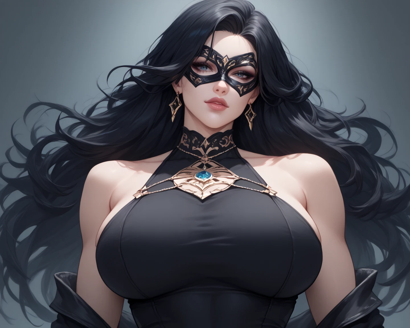 Black-haired 25-year-old girl in elaborate Superman costume、((((Huge glasses, Otaku Glasses, thick glasses, Round glasses)))),Long sleeves in black, Covers the whole body, Black capelet, big breastes, Generous cleavage, Black Superman Costume, Suit with black carbon fiber details, bent over (Butt pose during the exhibition:1.2), (Intricate details:0.9), (nffsw, Hyper-detailing:1.2), (natural skin textures, hyper realisitc, Soft light, sharp), Photos in RAW and 35mm formats.Dark radial background.