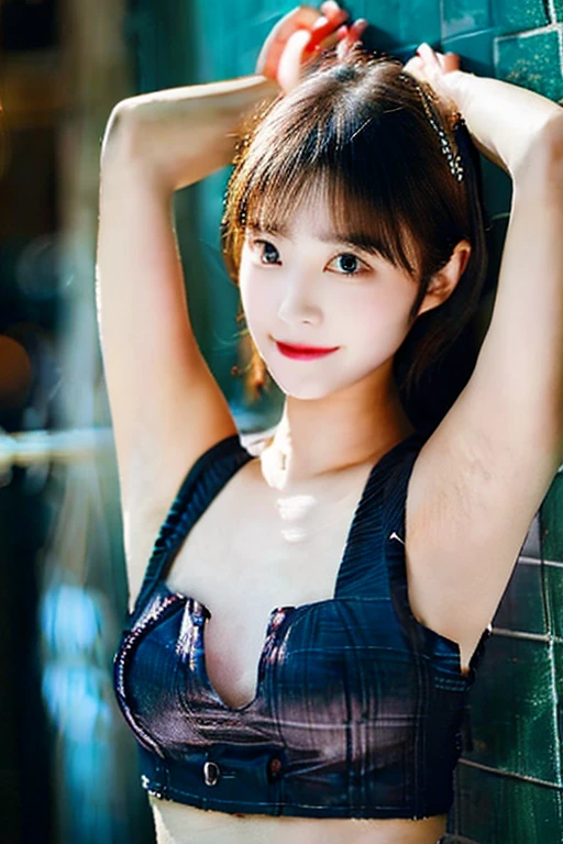 (masterpiece:1.4), (best quality:1.4),Japanese,20 years old,cute girl, 1girl, looking at viewer,(cute smile),solo,(undressing),(undressing knit), armpit,underwear, bra, arms up,night, undressing, cute black bra, realistic,medium breast