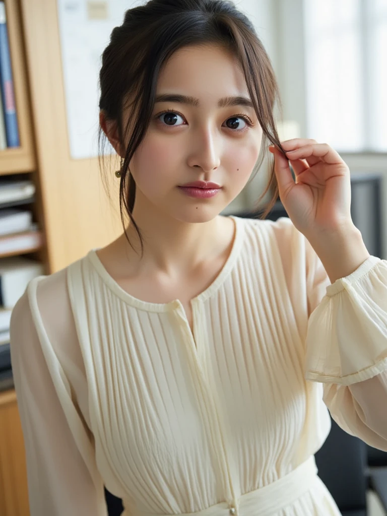 ((Both hands are in front of the navel、A photo of her  showing through a short polo shirt、Hands roll up shirt、She is wearing a navy polo shirt and luxurious white .、:1.4))、Being in the living room、Length cream hair color、Her huge breasts are obvious even through her clothes..、Small earrings、Light brown hair color、:1.4））、Shiny Hair、Light beige hair color、Background Blur、Light brown hair、｛｛Cowgirl Shot｝｝、（（Close-up shot from the waist up、Big Breasts:1.4））、Big Breasts、にっこりsmile、服からでも分かるBig Breasts、Cowboy Shot、素敵なsmile、（（Revealing clothing））、Full body photo、ring、Tuck your hair behind one ear、Silver Necklace、smile、Caustics、Highly detailed photos、Big Breasts、Super no makeup、(8K、RAW Photos、Highest quality、masterpiece:1.2)、(Realistic、Realistic)、1 Girl、((Big Breastsショートヘア、Looking into the camera:1.4))、Hair blowing in the wind
