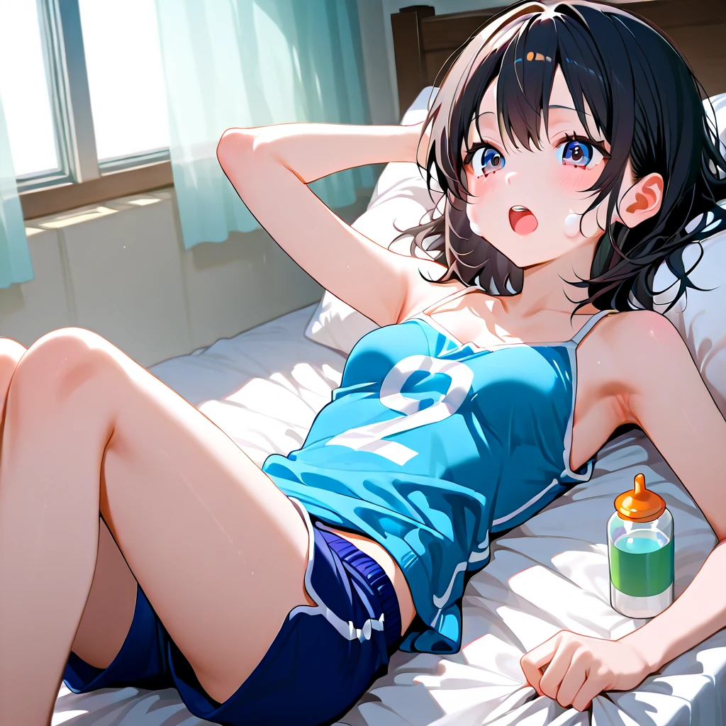 1girl in、A smile、Underwear、Cute underwear、Upper body portrait、Squatting panchira、