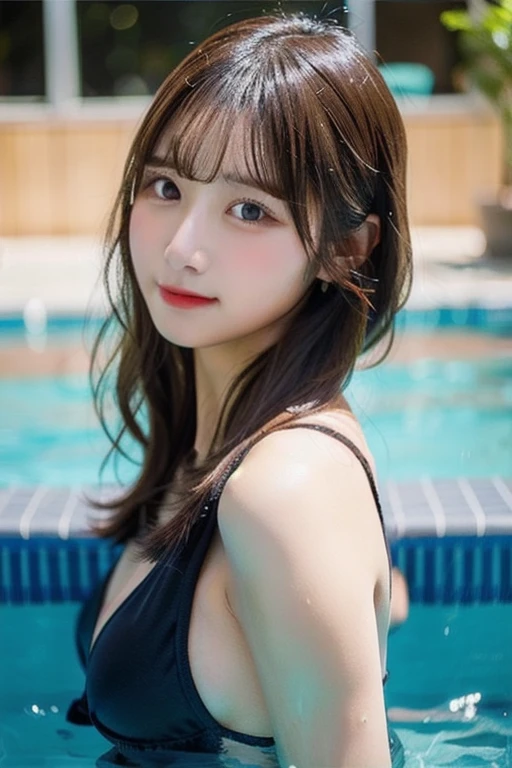1 Girl,Face,White background,Black Silk,Swimming pool