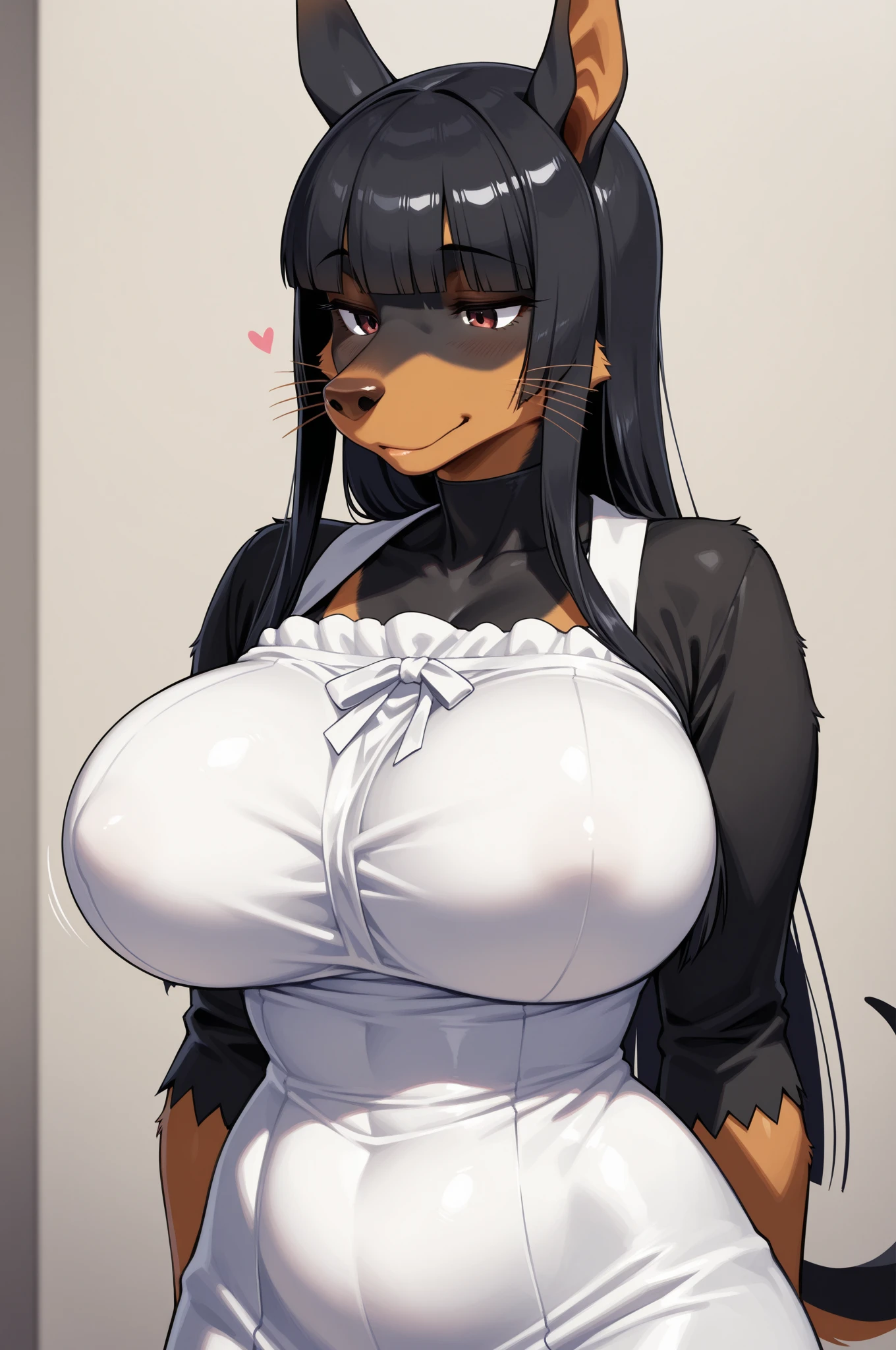 best qualityer, work of art, they originalized us, bandicoot ears, maid dress, large breasted, love hotel, ssmile, Dog Collar, both hands squeezing the left breast,
