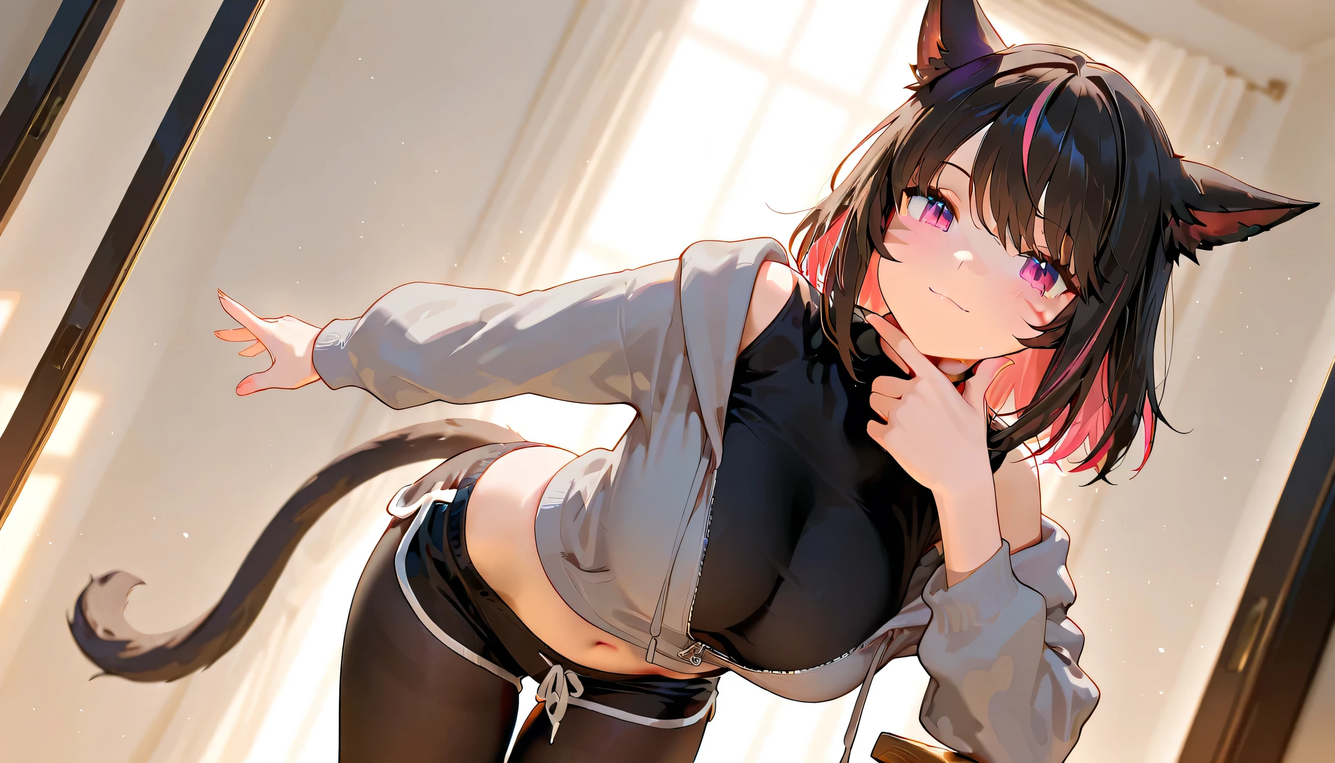 A brown-haired woman wearing a tank top and leggings is eating a tlayuda at a taco stand. With side slits Big Ass Spread your legs Open your arms Cat ear tail Small breasts