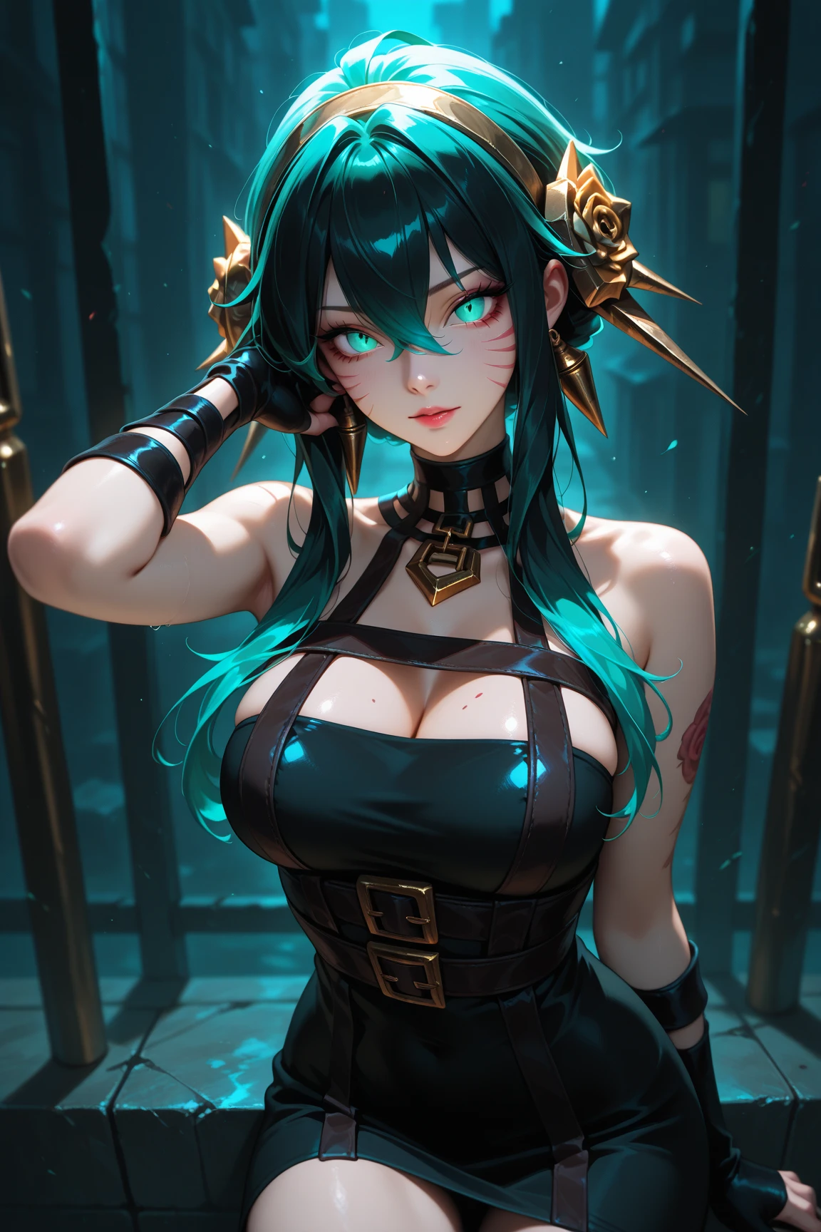 (masterpiece, best quality), 1girl, xianyun, glasses,ponytail, red-framed eyewear, under-rim eyewear,ponytail,
BREAK (cyborg, high-tech, robot:1.2),
BREAK black background, criss-cross halter, gradient background, looking at viewer, sitting,
BREAK ((top quality, 8k, masterpiece: 1.3, ultra hd, high quality, best quality, high definition, realism)), sharp focus: 1.5, Beautiful woman with Slim body, (perfect hands, perfect anatomy),
