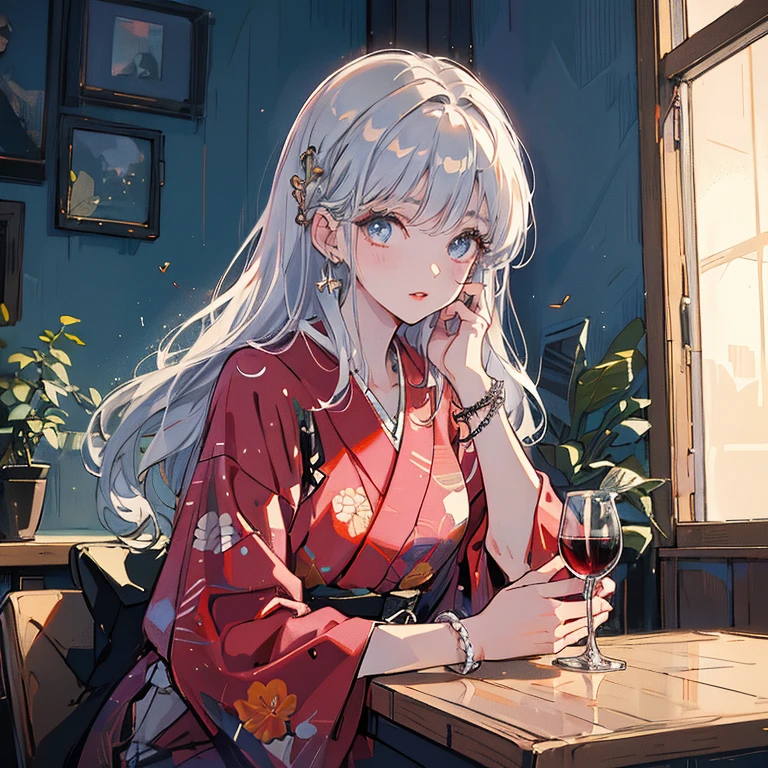a woman sitting at a table with a glass of wine, a detailed drawing, cgsociety, long curly hair intricate, cinematic | | very anime, discord pfp,asian features, very pretty model, (comfycore:1.2), poofy, woman very tired, rich red, mulan, bar,(realistic fashion),eye glimmer,(leaning on table),(outside),(outdoor bar),(high volume hair),(wavy hair),(curly hair),(intricately colored eyes:1.1),((intricately detailed eyes)),ultra detailed, masterpiece, detailed eye, big bright eyes,(Masterpiece:1.2), best quality, (illustration:1.2), (ultra-detailed),Eye focus,(Masterfully crafted Glow:1.2), (Cinematic background), hyper details,(delicate detailed), (intricate details), octane render, hdr, (hyperdetailed:1.15), (((colourful))),(soft light:1.2)