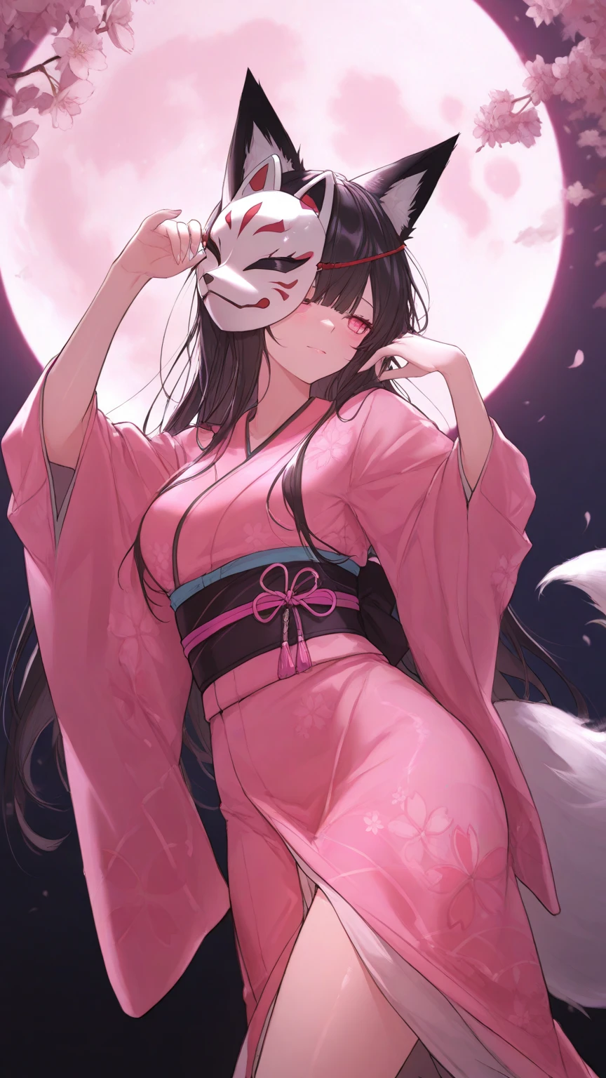 score_9,score_8_up,score_7_up, score_6_up, source_anime, Anthro, pink eyes, nezuko kamado, she is an Anthro furry white fox girl, snout, black nose, white fox tail and ears, feet paws, four toes, wearing kimono, barefoot, sexy feet, mouth covered, (bamboo mouth cover):1.4, playful pose, standing, in a feudal era Japanese house, elegant background
