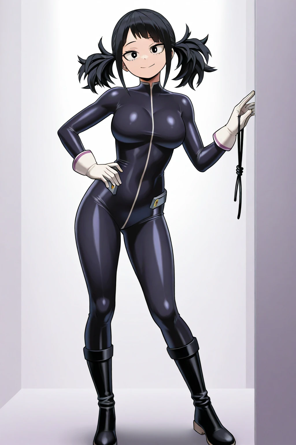1990s, (masterpiece), high-definition, detailed face, girl, abs, (big tits: 1.4) big hips, messy (dark purple and blue hair), orange eyes, grey turtleneck sweater, jacket, (black tight skirt: 1.3), belt, (black thong: 1.2), thigh high stockings, boots, fishnet, city street, golden hour 