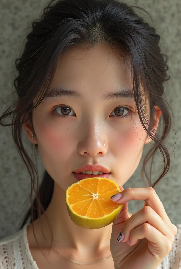 araffe asian woman wearing a white dress holding a yellow object, South Korean popular makeup, Popular Korean makeup, jennie pink black, Beautiful young Korean woman, dilraba dilmurat, beautiful south korean woman, clear and high-quality lips, jinyoung shin, ulzzang, heonhwa choe, Yanjun Chengt, Beautiful young Korean woman, korean girl huh yunjin big 