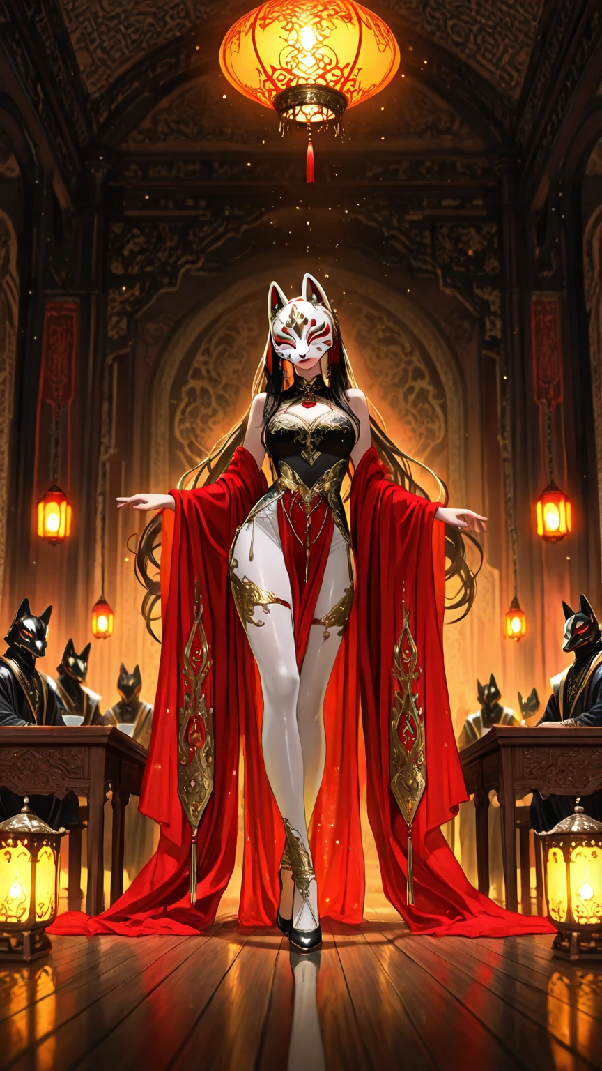 DaJi, <lora:DajiSmite:0.75>, huge breasts, bare shoulders,boots, standing, evil smile, gauntlets, claw (weapon), forehead mark,sash,hair bun,single hair bun,((black hair)),
1girl, solo, hair ornament, cleavage, detached sleeves, fingernails, fox ears, makeup,((red fox tail)),((fox tail)), multiple tails, sharp fingernails, hair stick,rope_belt, green jewel,
((Chinese throne room, Chinese emperor's room, Chinese castle)),
cowboy shot:2.0, upper body:2.0, standing, (insanely detailed, beautiful detailed face, masterpiece, best quality) ,gesugao