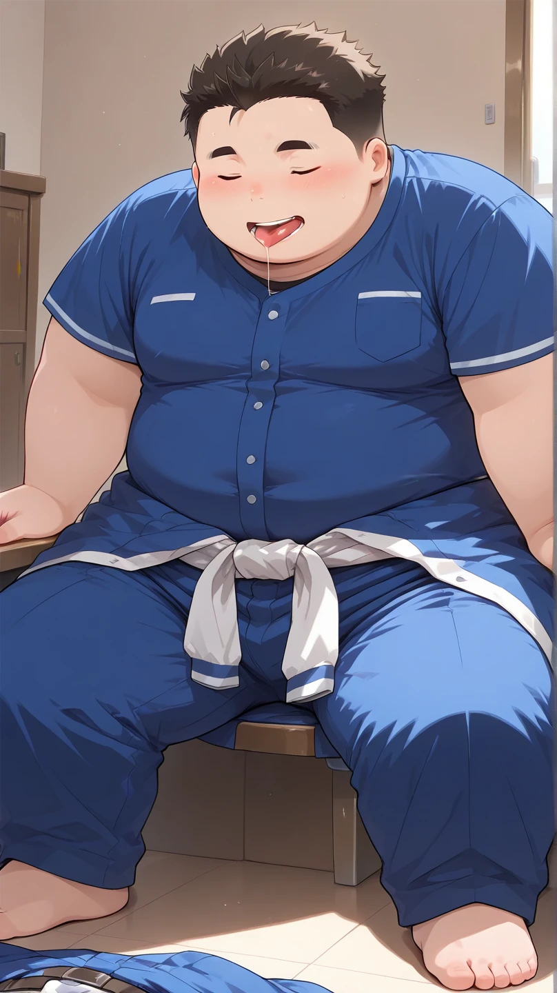 Masterpiece, Fat, Chubby, Chubby belly, Flabby obese, Male, Naked male, Bare leg, Short leg, Raise leg, Exposed anal, Exposed penis, Penis wrapped in skin, Penis foreskin, Cock (foreskin), Penis (male organ), Penis (length: 1.3), Cock (ejaculation), Cock (human) genitalia), penis (white discharge), anal visible, penis visible, penis in full view, penis covered with white discharge, steamy, GMDP, GAY