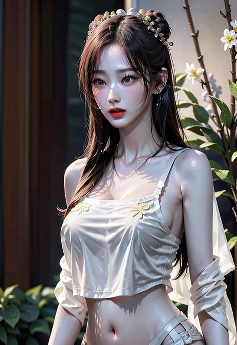 (((Upper body shot，Close-up photo)))、(((long hair，Bun hairstyle)))、(((Rainy Day，get wet)))、(((White summer chiffon shirt)))、18 years old、angry、girl、Plump breasts、Point on chest、 breasts、Light eye makeup、Ultra-realistic faces、High resolution 16K、Skin texture must be natural、Use natural light and color、 High-quality photos taken by model agencies.