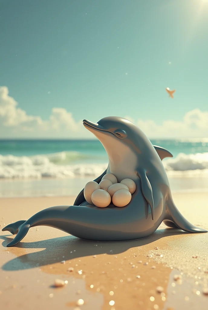 Antoinette, the beautiful female Swan in her blue bikini, is floating around in her giant inflatable swan at the beach. Her  jiggles as she floats around the sea in her giant inflatable swan floatie.