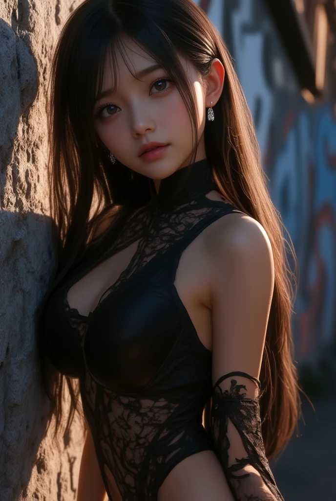 (Masterpiece:1.21),(Best quality:1.3), ((Ultra-detailed)), ((8K分辨率)),((Amazing)),(hyper qualit),Leaning next to the streets of the city,Gorgeous and rich graphics, (Extremely delicate and beautiful:1.21), (extremely beautiful lighting),hard light,Delicate composition,(Perfect positioning),(extremely beautiful and detailed background:1.21),Rembrandt style expression of light and shadow,Dark tone,(low tune, High differential color levels),((Depth of field)),deepshadow,Dynamic Angle,From the side Side,The upper part of the body, (Golden section,Cinema lenses,Hasselblad photograp,tmasterpiece:1.3) ,(City lights, The background is blurred out),exquisite detailing, (1girll),(Ho Jial,Sun Ye-jin),Authentic look,(realisticlying:1.4),Clean face,Delicate face shape,seduct smile,adolable,(s the perfect face),Ultra-fine makeup,(Delicate Japanese makeup1.4),eyes with brightness,(Eye 1.4),(squinty eyes:0.8),hair between eye,(Beautiful detailed eyes),dark bright eyes,exquisite long hair,Long hair ponytail, Black SWAT training uniform,long trousers,Ultra-fine clothing material, Leaning next to the armored vehicle,Perfect posture,perfect hand,Perfect long legs ,Lens flare, String Light, street,Realisticstyle,Artis