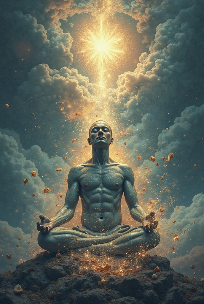 Muscular Greek God Meditating Closed Eyes Illuminated Black and White 
