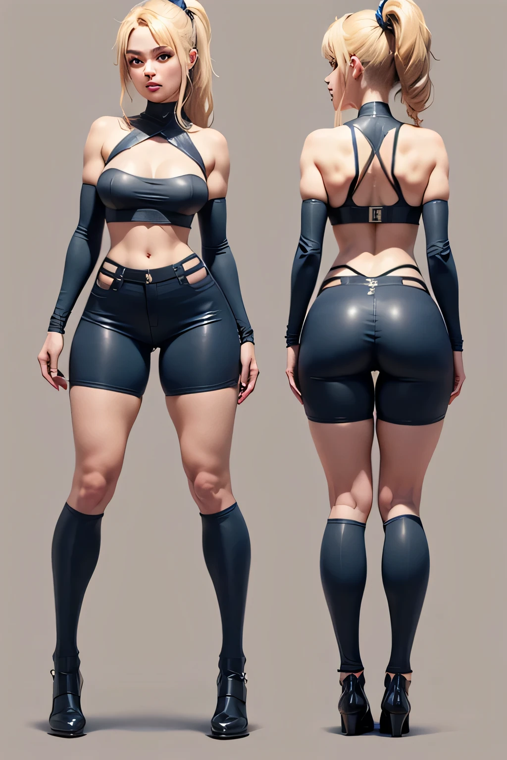 Detailed character sheet, Front view, Side view, Oblique view, with a white returnground, show women, 35 years old, with short dark brown hair combed return, 1 female warrior, Wavy Cape, long flowing hair, (Earth-toned long leggings), Slim figure, Toned thighs, Round ass, From below, The seat includes different angles, Front desk etc.., return, and Side views, Model and Reference Sheets, Full body painting. The ratio is based on 7.5 Head Scale.
