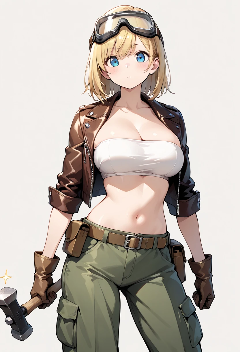 Lithe blonde knight woman, defined muscles, short wavy hair, barbarian queen, leather, straps, enslaved, dressed in rags, blank background, white background