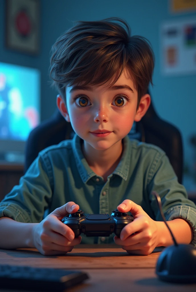 male child, happy playing video game
