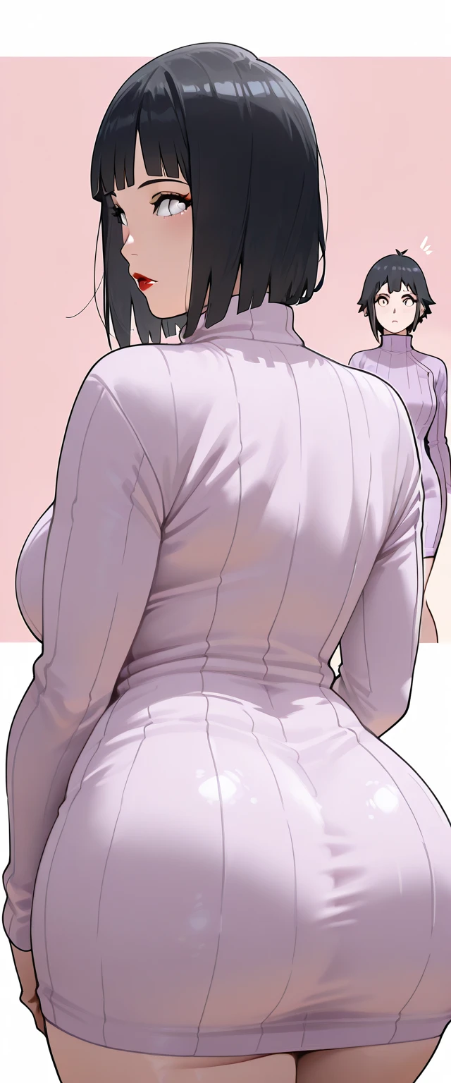 realistically、1 girl、A brunette、bob cuts、purples eyes、radiant eyes、(Colossal tits:1.2), white undershirt, top cut, yoga pant, arms behind the back
