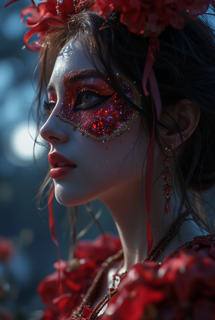 A flower by Casey Weldon, Olga Kvasha, Miho Hirano, deep color, fantastical, intricate detail, splash screen, complementary colors, fantasy concept art, 8k resolution, gothic deviantart masterpiece, (dark shot:1.4), art by greg rutkowski and artgerm, soft cinematic light, adobe lightroom, photolab, hdr, intricate, highly detailed, (depth of field:1.4)