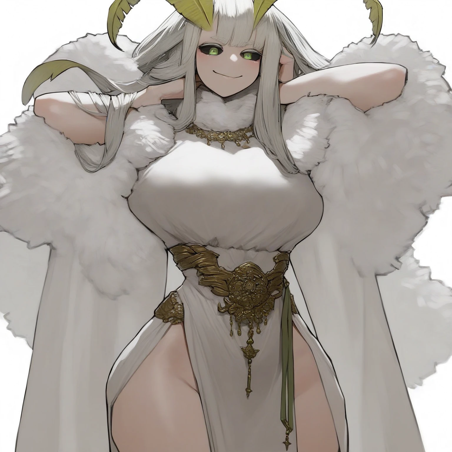 Small but adorned head with large, fluffy ears
Skinny neck
Full and sensitive breasts. And very heavy
Arms, they are long and graceful
My belly is not big and soft
Narrow waist, highlighting the curve of the hips
Hips are very round and wide
Thighs, thick
Long legs
Small and elegant feet, with cute little footpads.