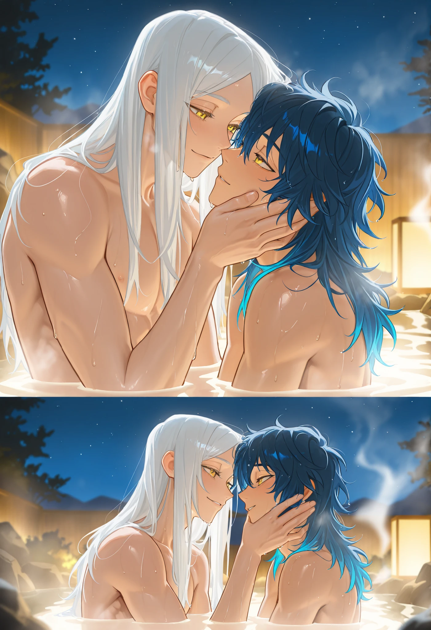 NSFW,masterpiece,Highest quality,High resolution,Super detailed,Sinon\(Sword Art Online\),nude,bath towel,Embarrassed,expectant face,blush,(Ahegao),I feel,hot spring,Open-air bath,mixed bathing,(Strong-faced men),A man puts his hands on her waist and hugs her,(caress),Fingering,Responding,Writhe,Spread your legs,(Squirting),Japanese