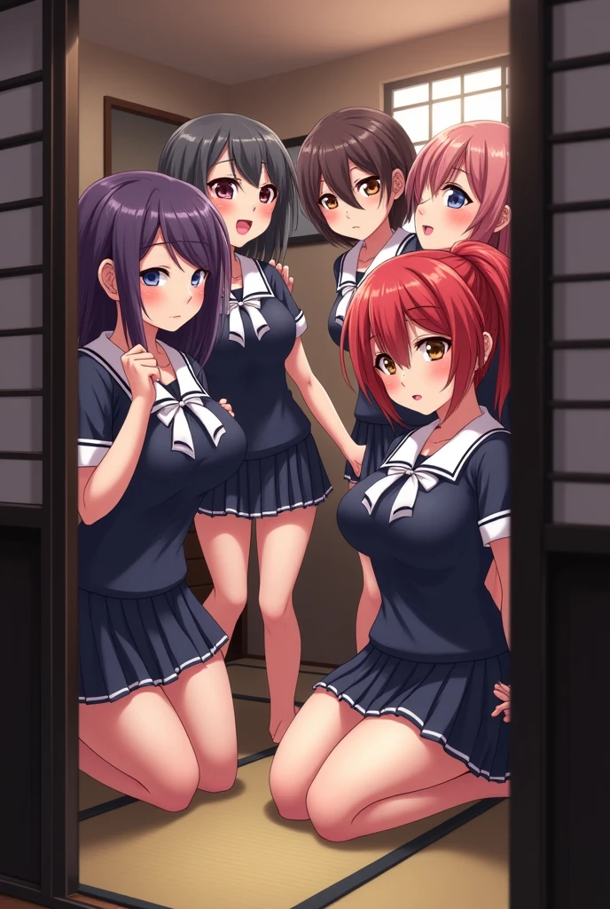 A group of naked busty idols being shown on a prank show are changing in the dressing room、