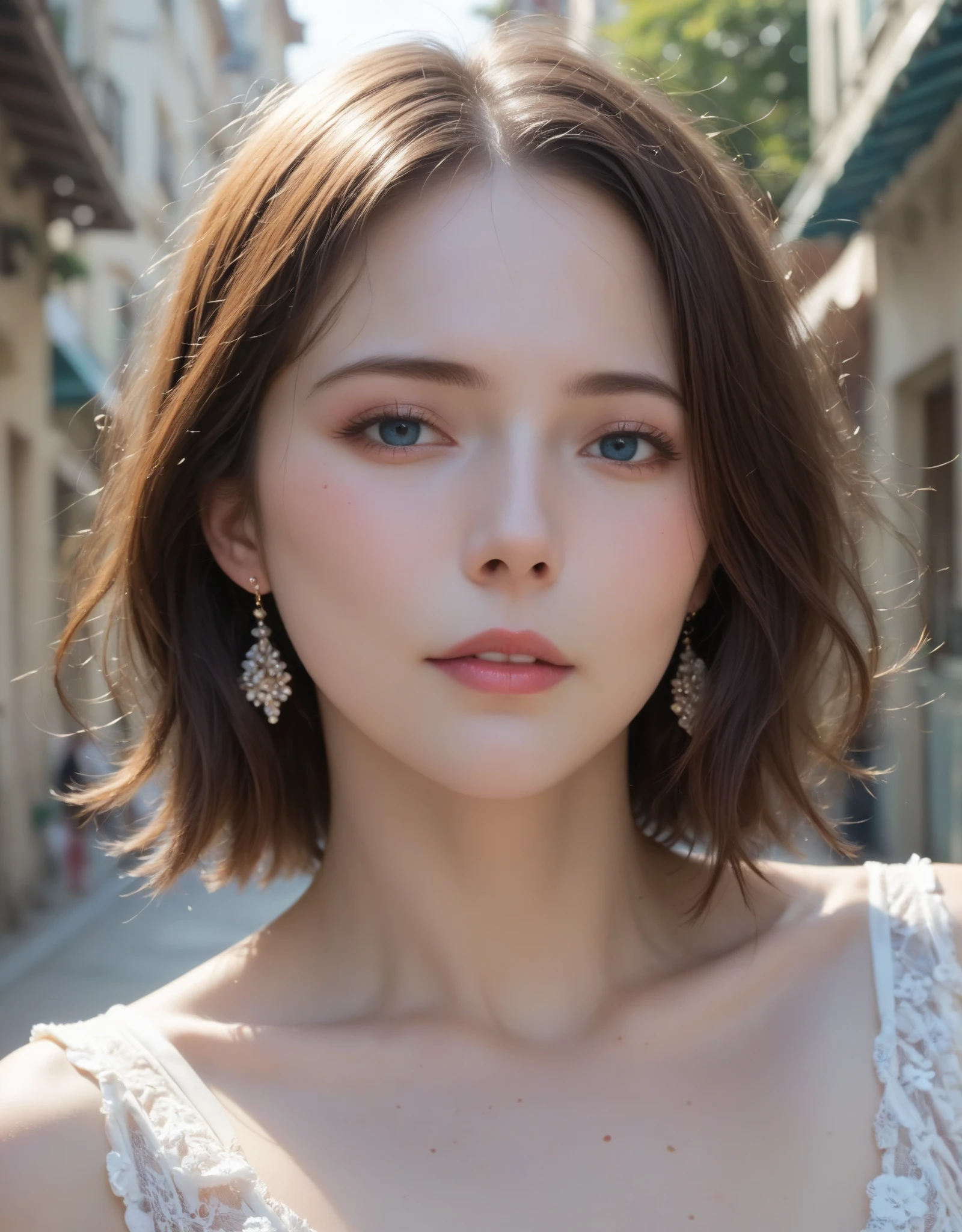 <lora:FilmGirl2:0.65>, photography, beautiful 1girl, offshoulder, fluffy short hair, (natural skin texture, realistic eyes, detailed face), (photorealistic, raw photo:1.2), cold light, 50mm lens, Best quality, masterpiece, necklace, (cleavage:0.75)