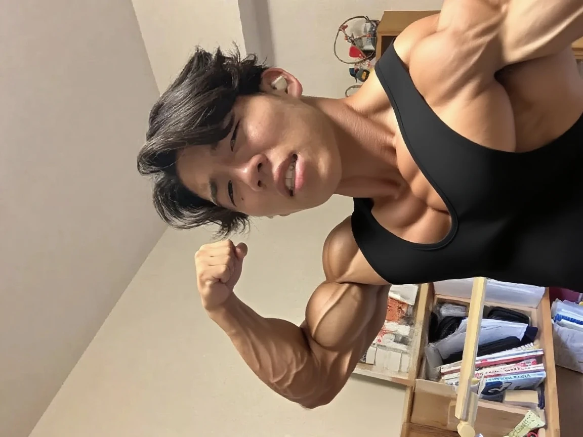 8k images, Highest quality, masterpiece, Realistic, Realistic, High resolution, Ray Tracing, 1 sexy woman, Slim Abs: 1.2、Beautiful Japanese woman with slim abs:1.3、wears beautiful makeup,(Highlight Haircut East B Cup:1.2), Mid-chest, Round shaped breasts, Perfectly shaped breasts, (((A small amount of black pubic hair growing in the pubic area、Lots of black armpit hair))),Hairstyle: Short pixie cut,((Temptation performance, Face your whole body straight ahead,An angry expression staring straight ahead,Open your mouth:0.5)), ((Photograph the whole body naked)) ,Elegant and sexy((Fully nude 55 year old mature woman,A beautiful woman,Showing off your naked body, facing directly ahead,The abdominal muscles are strengthened，Extremely small bust size 70ｃｍ，whole body muscular)),beauty、Get into a position that allows you to see your genitals clearly and accurately., In a dimly lit prison,((Spread your legs 120 degrees,Woman squatting with hands behind head,