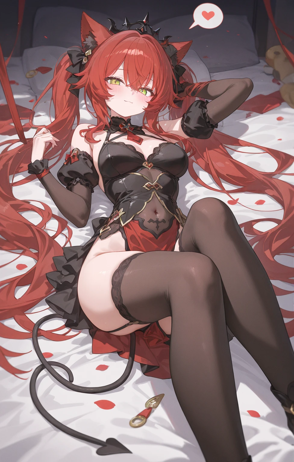 goddess(goddess(red long hair, black satin lingerie, tights, orgasm), Kneeling, Leaning back, Cramp, A lot of semen,