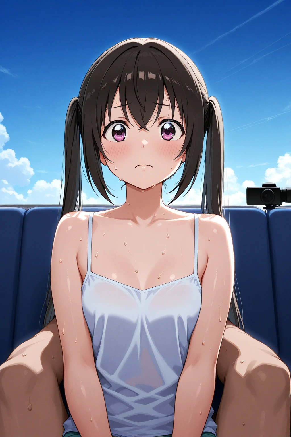 Best quality at best,A woman,soaking wet,Drenched,White stockings,dreads,embarressed,a sailor suit,A white bikini,spread their legs,