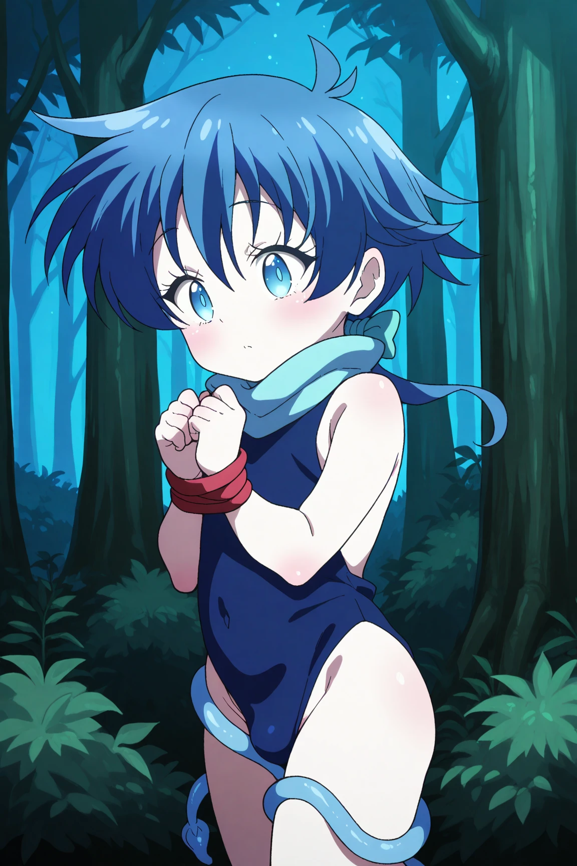 masterpiece, best quality, high quality, 1boy, solo, male focus, looking at viewer, Shiota_nagisa, Blue hair, Blue eyes, Short twintails, Shy, Sweat, (The tentacle did anal with the boy), Nude, Tentacle, looking pleasured, (Tentacle in ass), (Tentacle in mouth), Tentacle around leg, Tentacle around arm, Tentacle around waist, Tentacle bondage