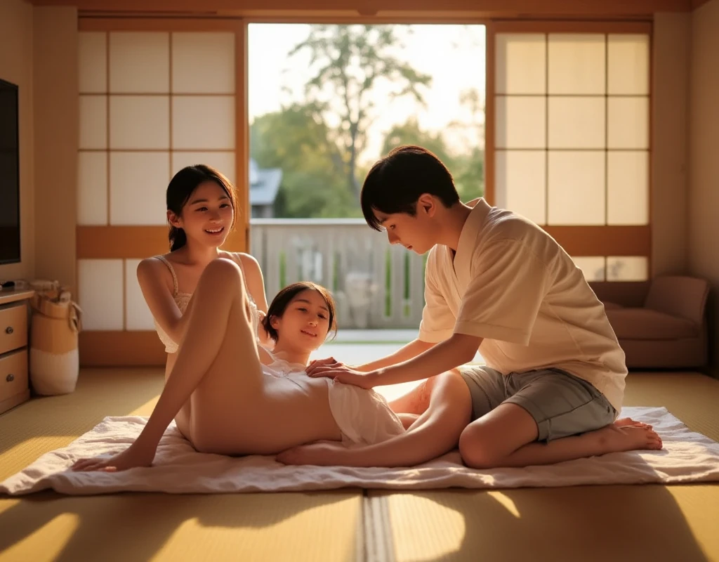 A beautiful Japanese girl with fair skin and angelic features................ She is a teenager、Looks like a slender 12 year old. Girls are not dressed.....'a little embarrassing for her. She has a childish appearance with a flat . The setting is an ugly men's hut.、she gets  poured on、mate with ugly men、living with an ugly man、The atmosphere in the barn is professional and filthy....... ...... The artwork is、Must be realistic, Highly detailed photorealistic quality, high resolution render, Gives a cute and innocent atmosphere. Lighting should be balanced and natural, Beautifully illuminate the scene.、Show nipples、pastel colored underpants１becomes a sheet、Show your butt、taiwan wacoal、Gunze、Her bust size is 76cm、She's attached to a machine that makes her feel good、There's an ugly man on top、The male  is stuck in the female genitalia、she takes care of the penis、Noriko Ogawa