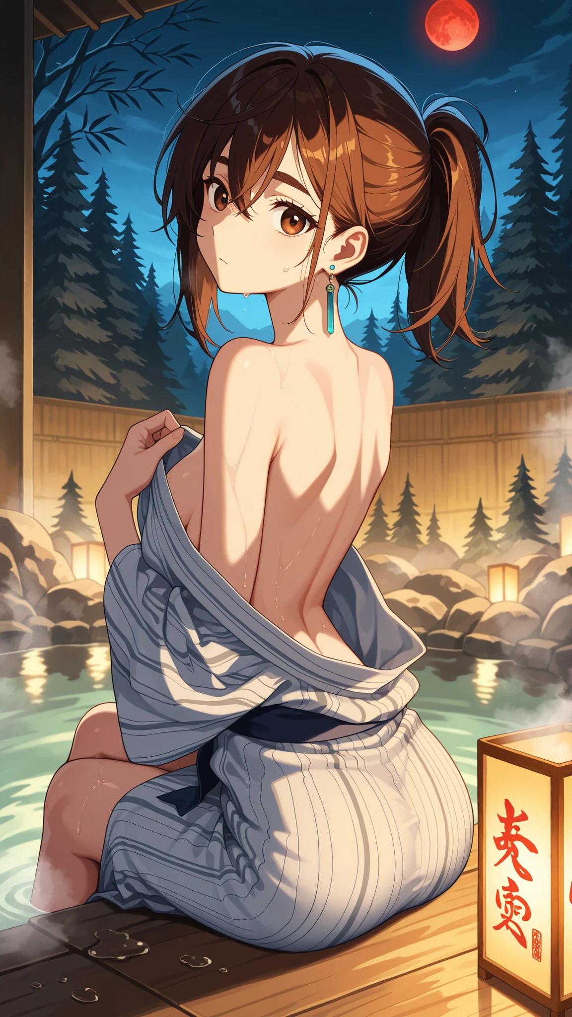 (masterpiece), best quality, (16k), expressive eyes, perfect face, lady, 3 girls, large breast, navel, BREAK, (((topless))), (((wet cobalt blue solid pencil mini skirt))), bare arms, bare legs, shiny skin, wet body, BREAK, outdoors, in the waterfalls, wading, BREAK, brown hair, wet hair, Lower ponytail, closed eyes, :), BREAK, standing, (upper body), ((from behind)),