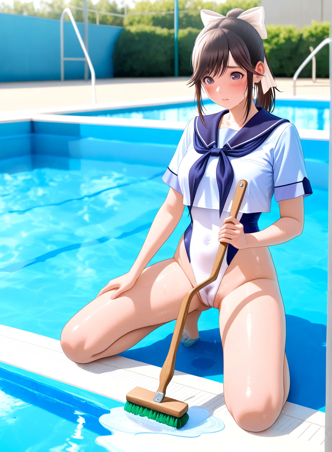 (((Piledriver, inserting a super thick vibrator into the anus, small breasts, inserting one's thumb and forefinger into the butthole and spreading it from side to side, squeezing the breasts strongly))), {{{Best quality} }}, {{Very detailed}}, {Illustration}, {{Very delicate and beautiful}}, ((Public pool (entrance))))), White dress, straw hat, hands Pool diaper change in plastic bag Set, Girl (5 years old, barefoot), Round face, Girl, (Toddler: 1.25), (Baby face: 1.2), Short limbs, Smile, Small breasts, Girl, (((NSFW))), On the floor of the pool entrance A girl sits down, a vibrator grows from the floor, and she masturbates violently with the vibrator growing from the floor.
