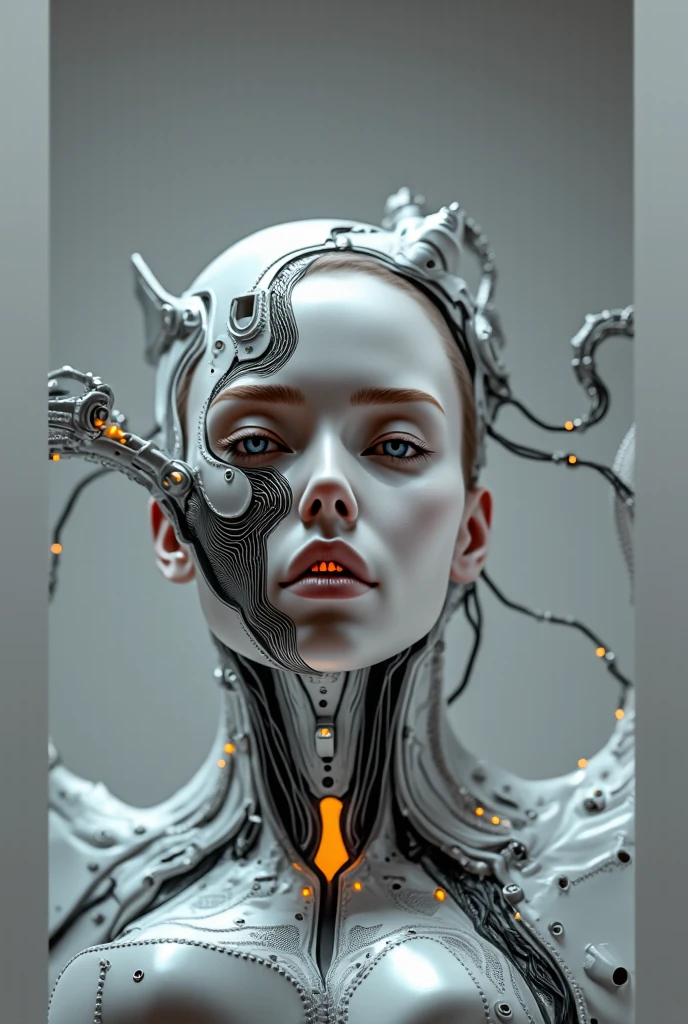 Top Quality, Masterpiece, Ultra High Resolution, (Photorealistic: 1.4), Raw Photo, 1 cyberpunk Girl, Black Hair, Glossy Skin, 1 Mechanical Girl, (Ultra Realistic Detail)), Full body, Global Illumination, Contrast, Shadows, Octane Rendering, 8K, Ultra Sharp, Cleavage Exposed, Raw Skin, Metal, Intricate Ornament Details, Japan Details, Very intricate details, realistic light, CGSoation trend, facing the camera, neon details, mechanical limbs, blood vessels connected to the tube, mechanical vertebrae attached to the back, mechanical cervical attachment to the neck, wires and cables connecting to the head, gundam, small LED lamps.