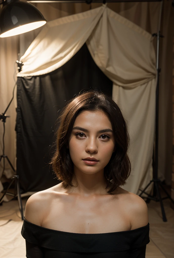 Mon, makeup son, dressed, naked, mirror, smokey eye, short hair,