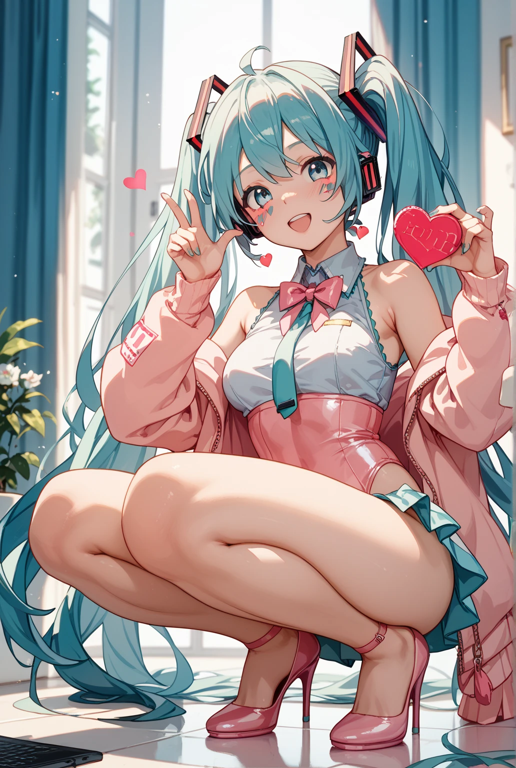 ((high quality:1.2)), 8k, extremely detailed, ((High detail:1.2)), (Hatsune Miku), a girl with 18 years old, (gift ribbons), BREAK,