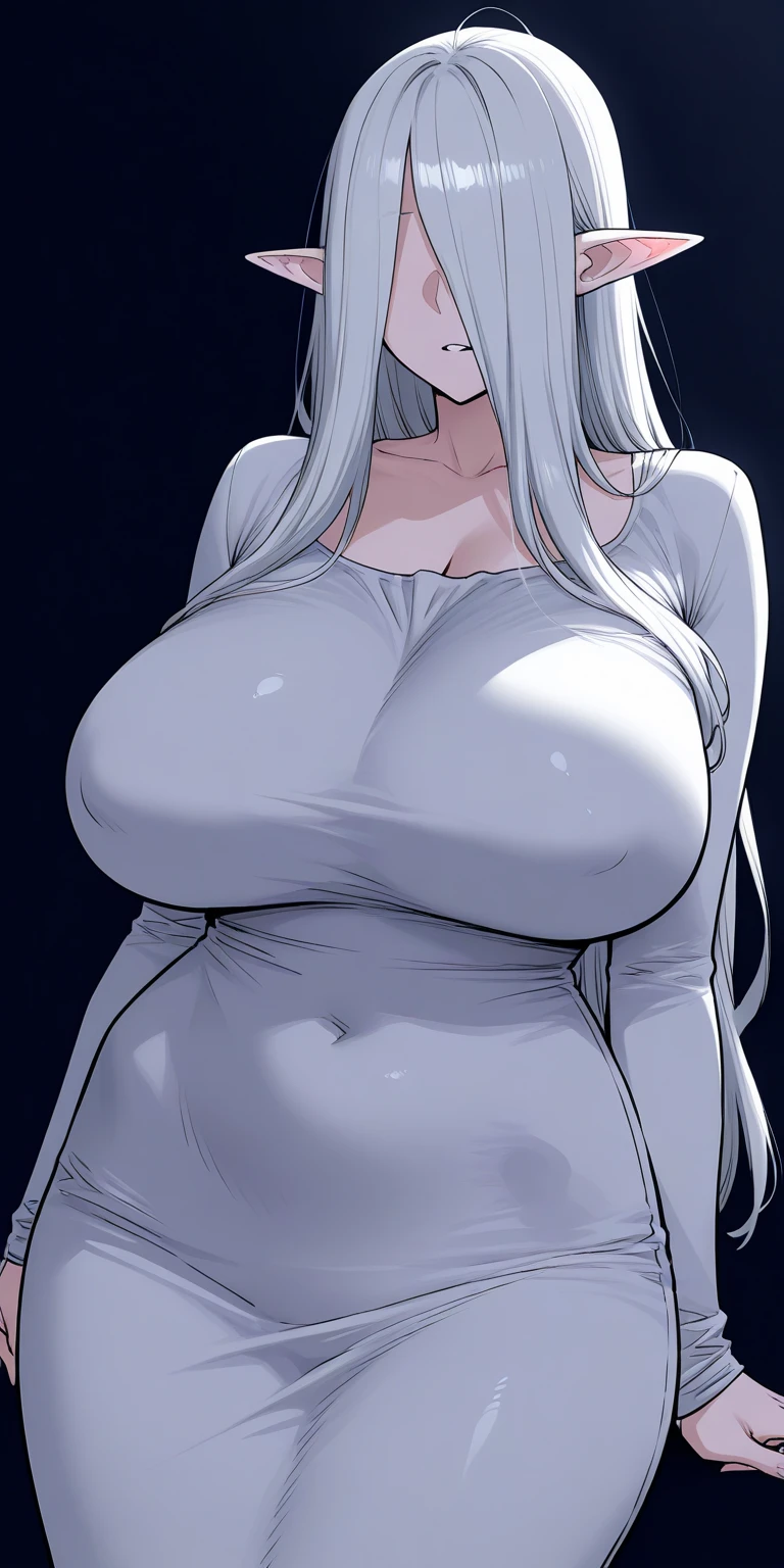 (best quality:1.5, highres, UHD, 4K, detailed lighting, shaders), white hair, with glasses, ponytail, beautiful, large breasts, sexy, erotic, lewd, cleavage, thighs, smiling, crotch, (pov, close shot), night bedroom background, showing armpit, armpit, without clothes, nsfw, lewd, showing pussy, pussy, sweating
