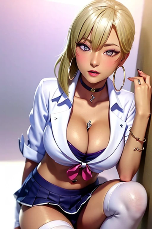 masterpiece, best quality, 1girl kaori saeki, parted bangs high ponytail, school uniform spaghetti strap black vest red necktie red skirt black thighhighs <lora:kaori_saeki:1>, (huge breasts), closed mouth, sexy dynamic pose, thick lips, purple eyes, long eyelashes, <lora:add_detail:0.4>