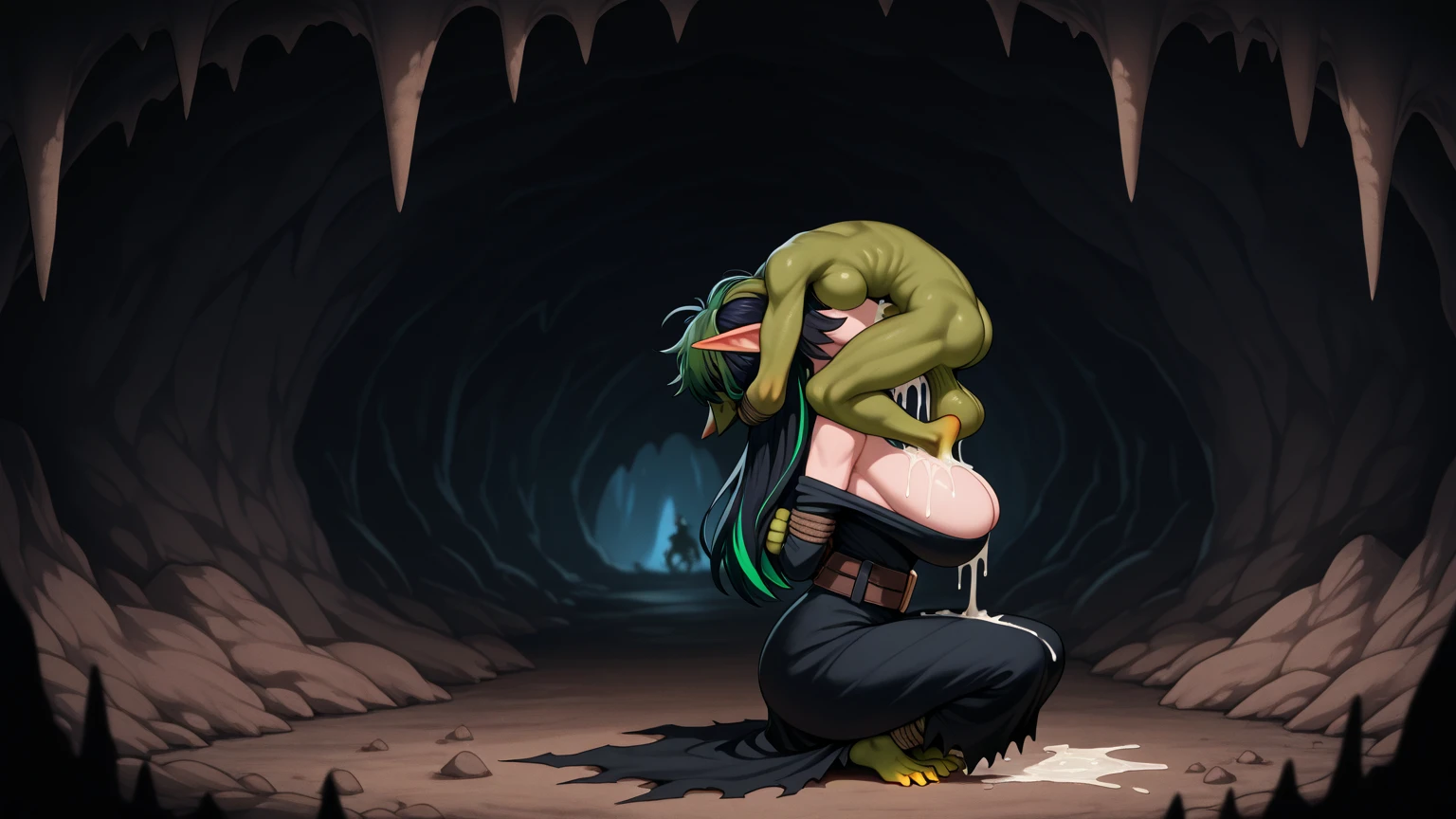 score_9, score_8_up, score_7_up, score_6_up, score_5_up, score_4_up, BREAK, source_anime, 1girl, toph, bangs, black hair, blind, grey eyes, hair between eyes, hair buncrying and screaming expression, very small breasts, Skinny body(packs:0.4), nude girl , screaming, so much pain, helpless, tentacle sex, legs spread, tentacle suspension, wild sex, rough sex, half dressed, squeezing tits, elling, showing lots of skin, topless, bare tits, teardrop breasts, medium breasts, penetrating vagina,  body, clenched, fear, concerned, wet pussy, full body shot, beautiful cinematic lighting, volumetric lighting, dramatic lighting, shadow and light, backlight, floating, foot focus, perfect pony