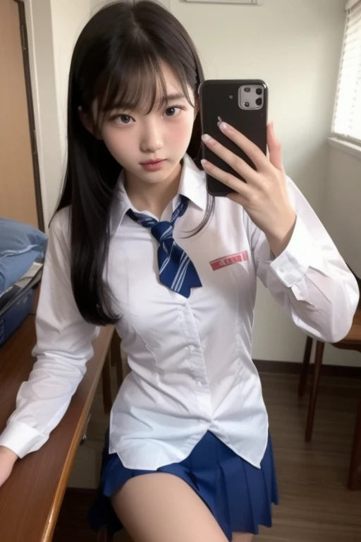 ulzzang-6500-v1.1, (raw photo:1.2), (photorealistic:1.4), beautiful detailed girl, very detailed eyes and face, beautiful detailed eyes, ridiculous, incredibly ridiculous, huge file size, super detailed, high resolution, very detailed, best quality, masterpiece, kemomimi, ((Japanese girls' high school uniform)), illustration, very detailed, CG, unified, 8k wallpaper, amazing, fine details, masterpiece, best quality, very detailed CG uniform 8k wallpaper, face light, cinematic lighting, 1girl, 16 years old, (without panties)), (with glasses), ((dynamic pose))), (camel toe), (half), (pantyhose), (bent knees and legs sitting))