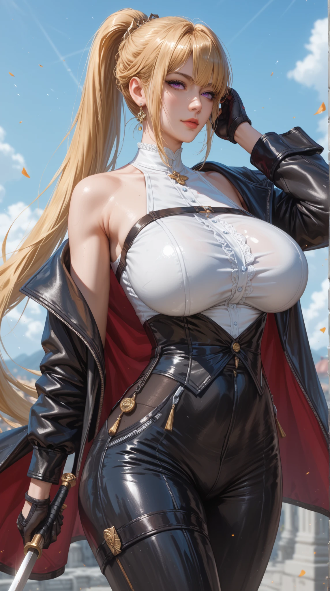 24-year-old female、long hair、blonde、topless、(brandname) pasties; adhesive nipple covering