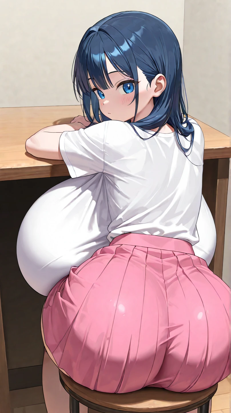 anime girl sitting at a desk with gigantic breasts, beautiful anime girl, ecchi anime style, anime moe artstyle, insanely inflated breasts, , cel shaded anime, ecchi style, cell shaded adult animation, oppai