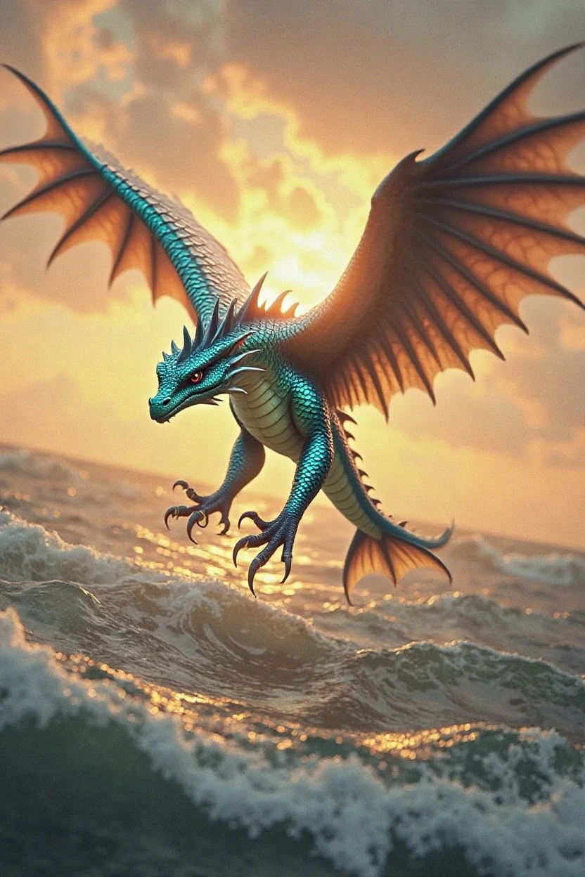 Wavecry is an ancient male dragon nicknamed The Winged Storm who has simple lapis scales and iridescent lapis accents, beautiful lapis wings, Fire: brown and lime flames, has a Horse type skull, Orbital ridge horns, Body type: Broad, Notable Features: Long-tailed, and Eyes: sad gold eyes. He has a wyvern body type[House of the Dragon series Dragon style]