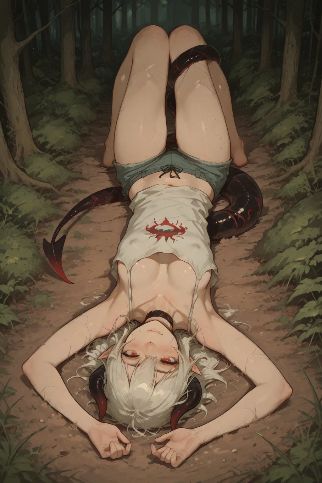 (Masterpiece: 1.4 Best Quality) Special details Perfect beauty (realistic 1.4) Perfect lighting (1 girl) Green eyes, white hair, short hair, blush, slim, realistically detailed background. Perfect facial details, mischievous face, detailed eyes. Highly detailed, magical forest, naked girl, naked vines wrapped around her body, details ((pussy) ) ((go out))((details )) irritated, shy, cute face(( waterfall)), short hair , Blonde, Elf, 18 (Suspicious Content), (Bound Arms, Legs Bound, Slave, Control and Exploitation, (Sadism)Crystal, Restraint (Tangled vines)