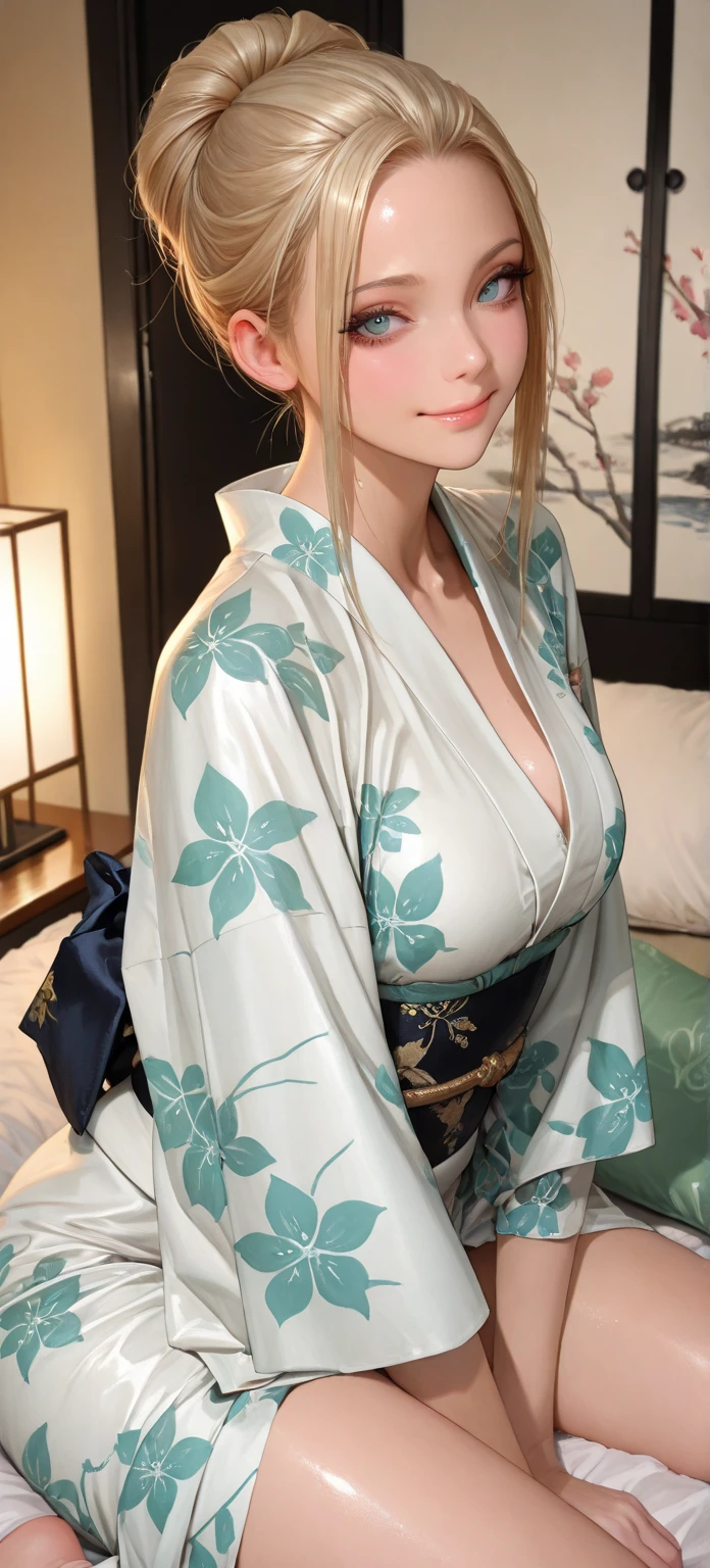 1girl,huge breast, blonde hair, long hair, kimono clothes,high quality, ultra detailed, masterpiece, realistic