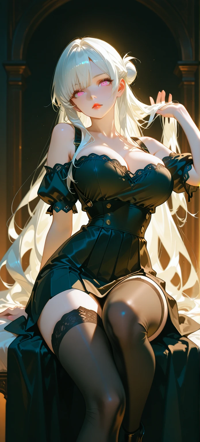 full body, barefoot, solo, female, big breast ,linen tunic, fantasy village, armor, Handcuffs on their hands, With a collar around the neck, hands on hips, slave, ((black choker, shackles on legs and arms)),