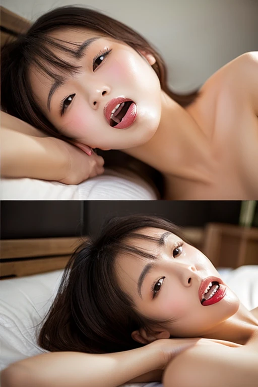 blood, she has a crazy look in her eyes, blood is everywhere, she is giving the man a cock biting blowjob on a bed, she is biting his dick off of his body, she is a sexual demon sent from hell to find a man and steal his soul, she is a dominant and intimidating sexy and crazy woman who has captured a helpless man and has tied his body down to the bed and she is sitting on top of his face and fucking his mouth with strap on, she has perfect bone structure and a perfect jawline, her full body is shown above his body, she is jerking his penis off with her hands, she also is giving the man a blowjob while she is sucking on his penis, his penis is inside of her mouth, she has very sharp vampire fangs, she has a perfect athletic body, she is very tall and skinny with small perky boobs, she has abs and defined muscles, she has a crazy look in her eyes, she is a sadistic sex addict who wants to fuck the man that she has captured to death after she sucks all of the cum out of him, she is wearing erotic underwear with black stockings and a short skirt and black and red high heels, there is blood everywhere as she is biting into his penis with her sharp fangs,