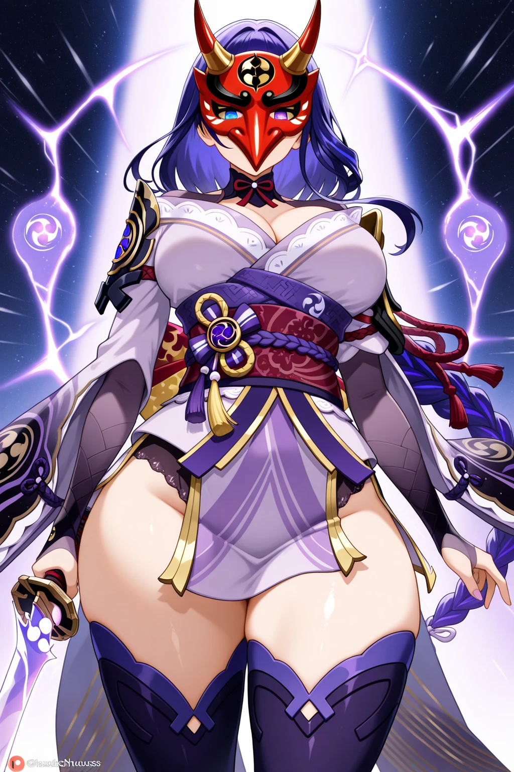 masterpiece,shogun, 1girl, solo, long hair, looking at viewer, hair ornament, purple eyes, weapon, purple hair, flower, sword, mole under eye, purple flower,pregnant belly,smile,jumping,(high quality),8k,insane quality,hentai,naked,ahegao,huge breasts than a world, huge huge breasts, super huge breasts, super detail, very detail, ultra huge breasts, big breasts, mega huge breasts than a whole universe, super detail, very very detail,huge chest pov,scream