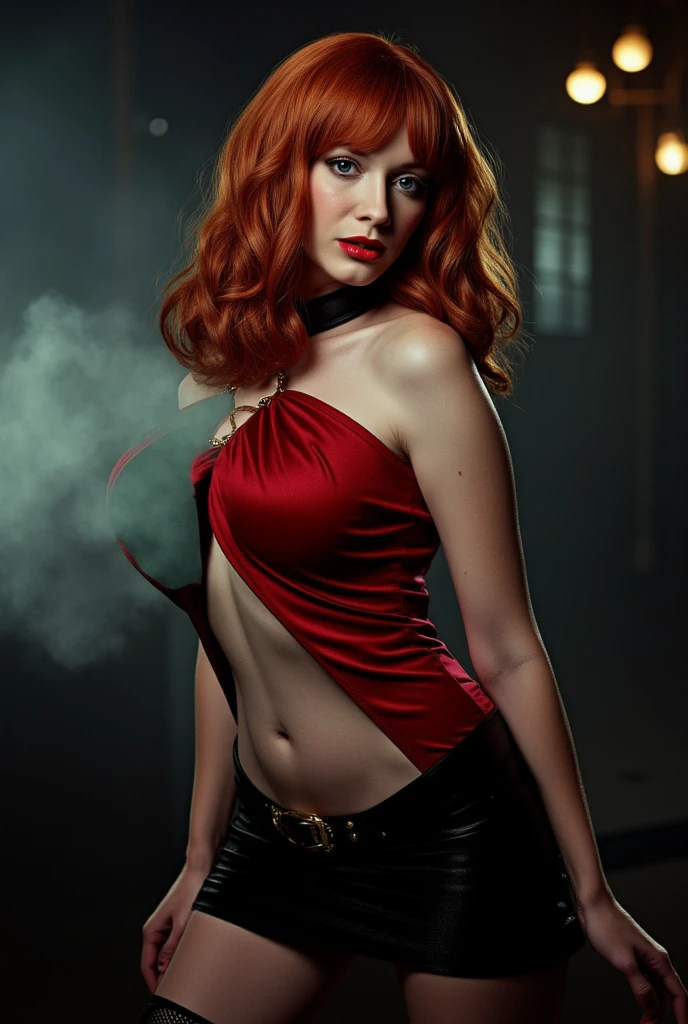 ((best quality: 1.5)) ((masterpiece: 0.8)), intricate details, sharp focus, professional, photorealistic, real life, realistic representation of the face, ((((solo, 1girl) female, (gasping, bright lipstick, (gothic eye makeup))))) bright glow, dynamic pose, gorgeous perfect face, in the style of realistic and hyper detailed renderings, zbrush, hyper realistic oil, contoured shading, dark room, dark background, black background, solo, BREAK; BREAK ((((ginger wavy hair, blue eyes)))), (freckles: 0.7), ((body tattoo: 0.7)), ((fujicolor)), BREAK (((((breast size: 0.5))))) BREAK ((((((lounging bedroom bed, loose silk red blouse, underboob))), dark bedsheet, photorealistic, hyper-realistic))